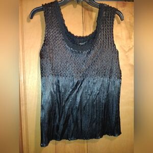 🙂Women's Caelian Black Tank Top Formal With Ruffle and Pleated Construction XL
